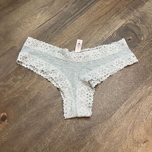 NWT Victoria’s Secret Gray Lace Trim Soft Stretch Cotton Cheeky Panties Medium M